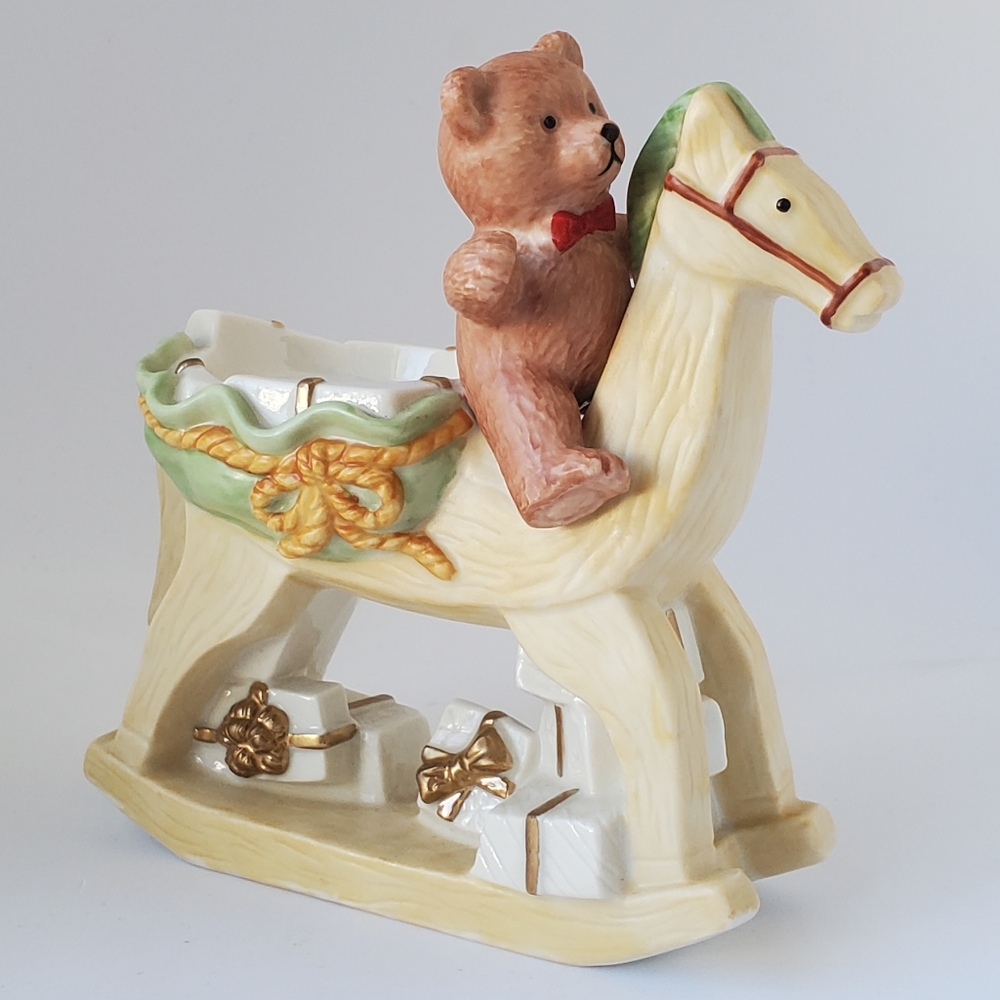 Mikasa Tealight Candle Holder Teddy Bear Rocking Horse Holiday Magic Christmas